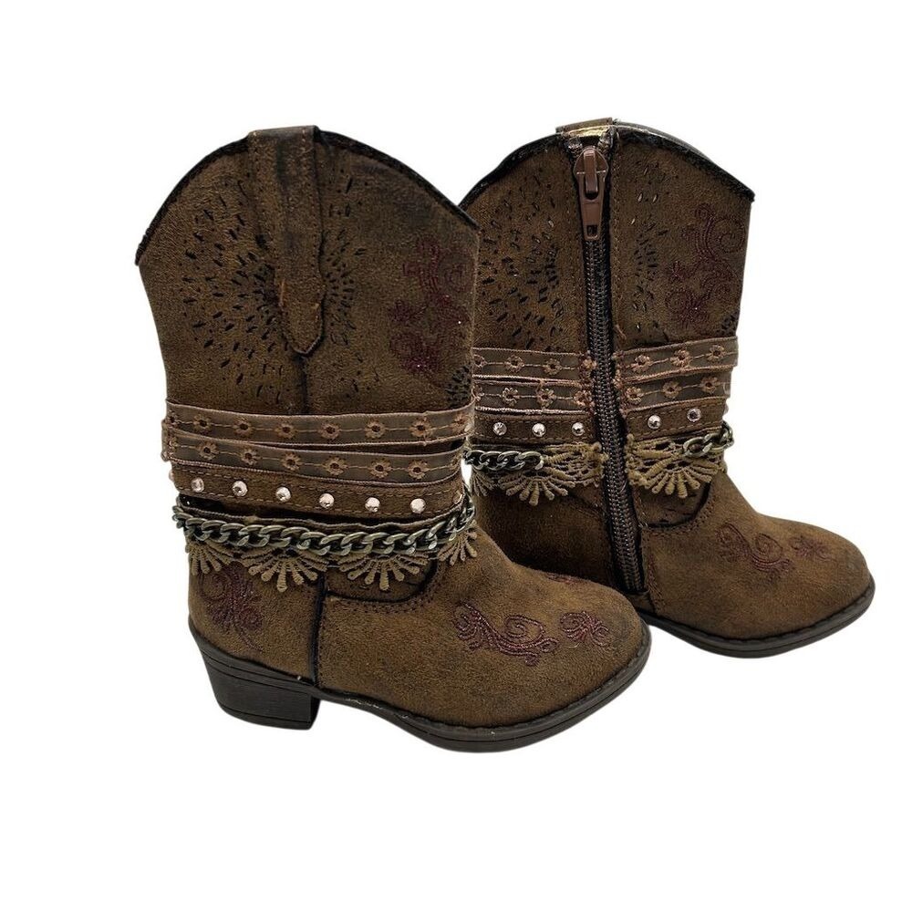 Paris Blues Toddler Girls' Brown Mid-Calf Cowgirl Boots Size 6 Western Style